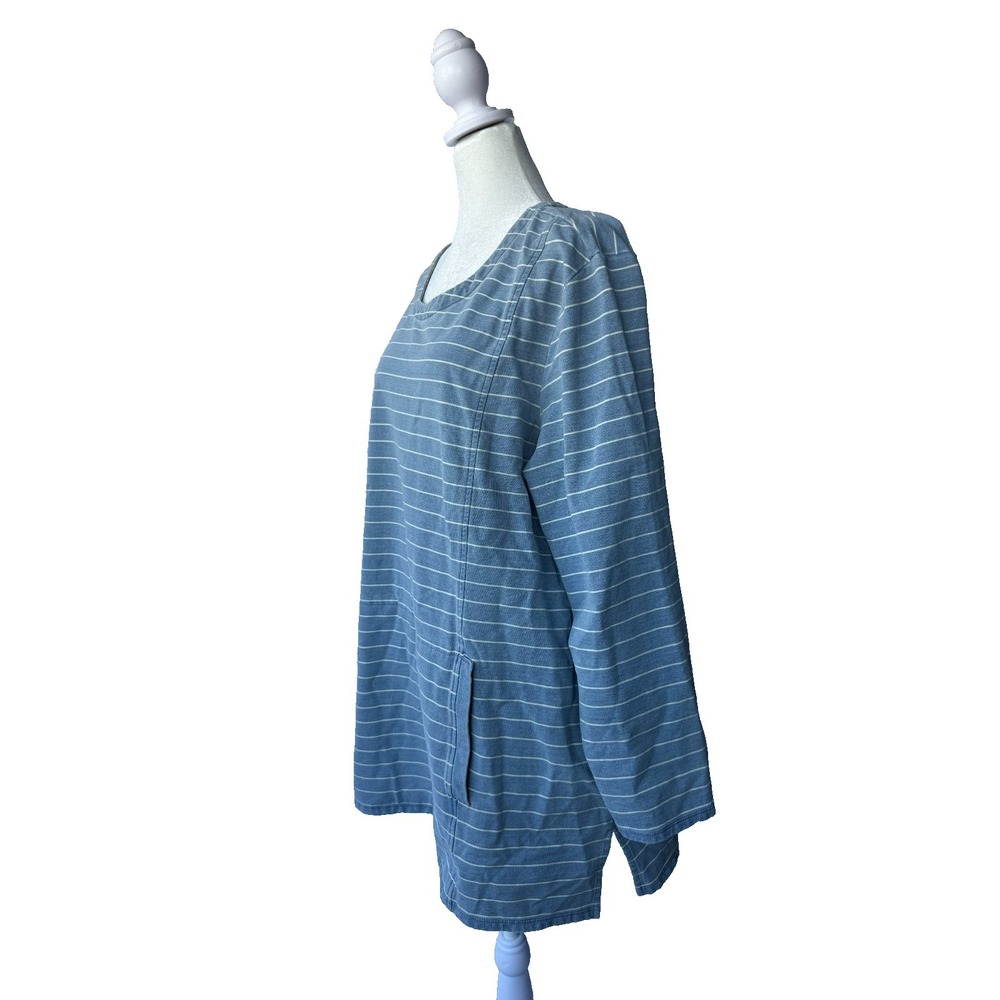 J Jill Pure Jill Indigo Tunic Top Shirt Womens XL Blue Striped Lagenlook Coastal - Picture 2 of 13